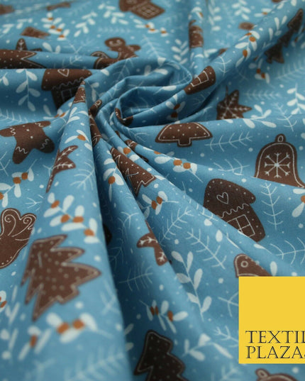 Festive Christmas Gingerbread Men Vine Printed Poly Cotton Fabric Polycotton 45"