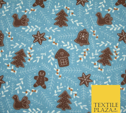 Festive Christmas Gingerbread Men Vine Printed Poly Cotton Fabric Polycotton 45"