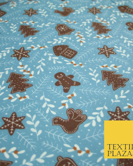 Festive Christmas Gingerbread Men Vine Printed Poly Cotton Fabric Polycotton 45"