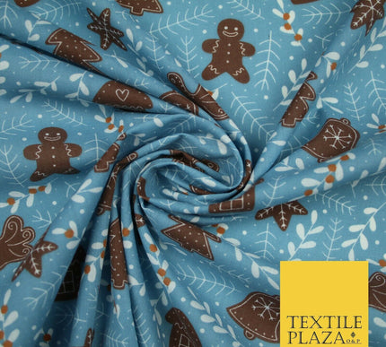 Festive Christmas Gingerbread Men Vine Printed Poly Cotton Fabric Polycotton 45"