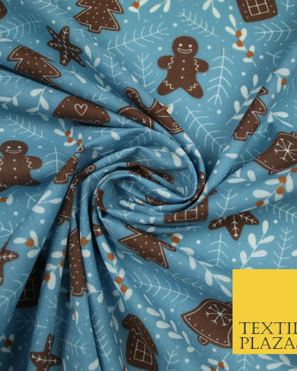Festive Christmas Gingerbread Men Vine Printed Poly Cotton Fabric Polycotton 45"