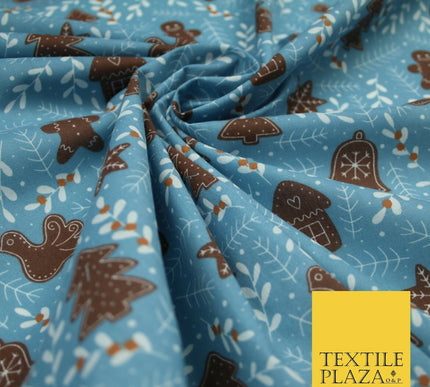 Festive Christmas Gingerbread Men Vine Printed Poly Cotton Fabric Polycotton 45"