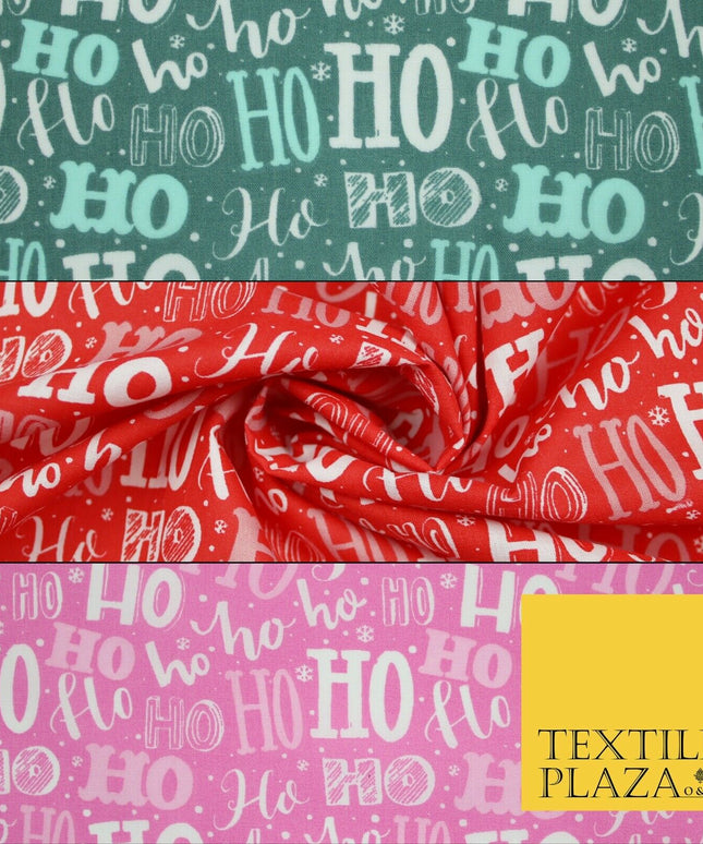 Festive Christmas Ho Ho Ho Printed Poly Cotton Fabric Polycotton 45"