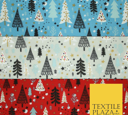 Festive Christmas Trees Stars Winter Printed Poly Cotton Fabric Polycotton 45"