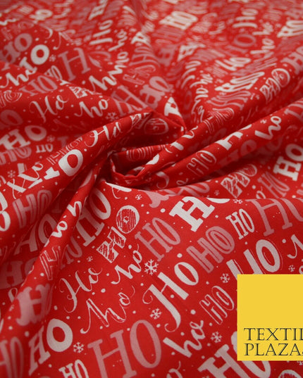 Festive Christmas Ho Ho Ho Printed Poly Cotton Fabric Polycotton 45"
