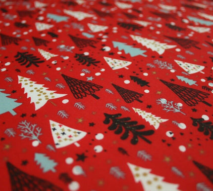 Festive Christmas Trees Stars Winter Printed Poly Cotton Fabric Polycotton 45"