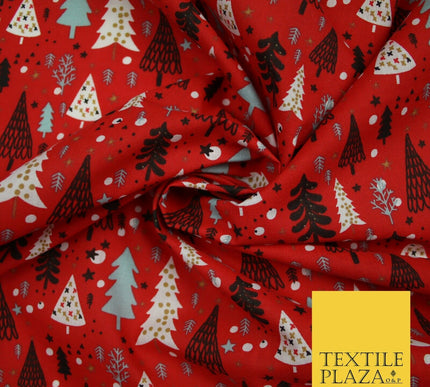 Festive Christmas Trees Stars Winter Printed Poly Cotton Fabric Polycotton 45"