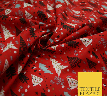 Festive Christmas Trees Stars Winter Printed Poly Cotton Fabric Polycotton 45"