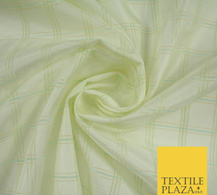 Cream / Mint Check Tartan Organdi Organza Fabric 100% Nylon - 6393