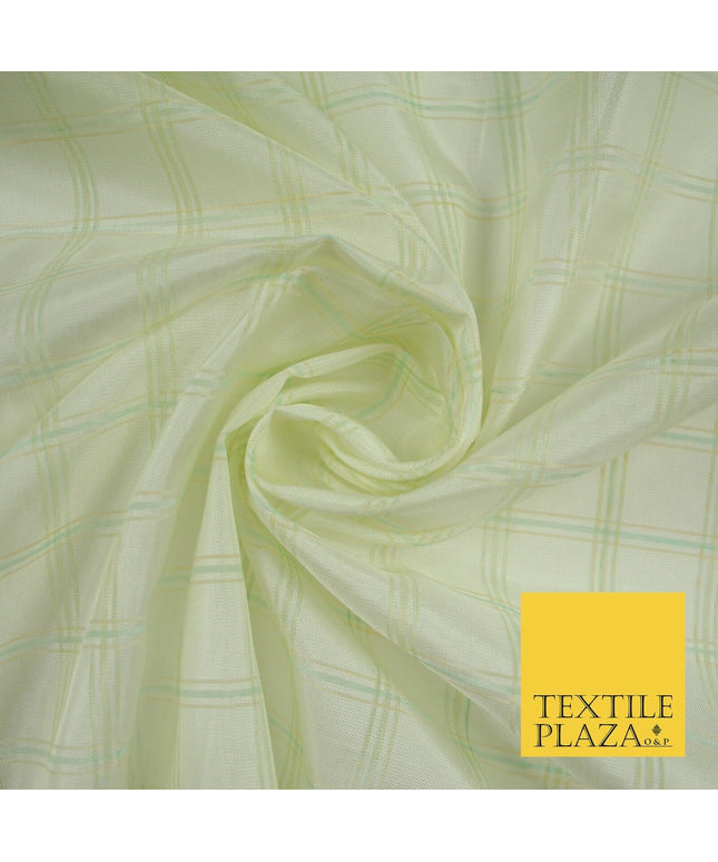 Cream / Mint Check Tartan Organdi Organza Fabric 100% Nylon - 6393