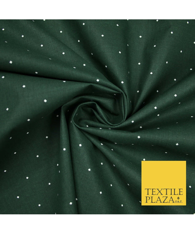 Forest Green / White Mini Diamond 100% COTTON Printed Fabric Craft 58" 6390