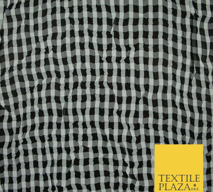 Black / White Creased Crushed Gingham Georgette Crinkle Fabric Craft Dress 6388