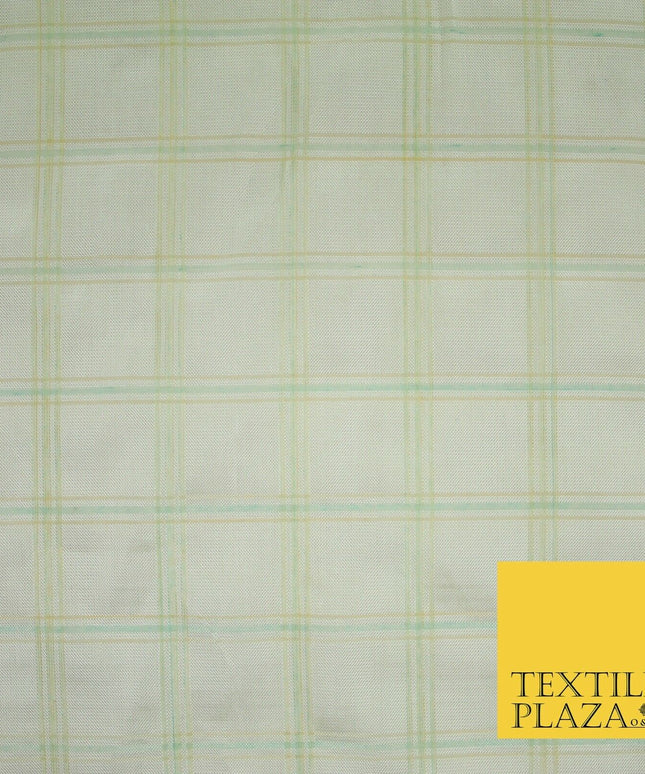 Cream / Mint Check Tartan Organdi Organza Fabric 100% Nylon - 6393