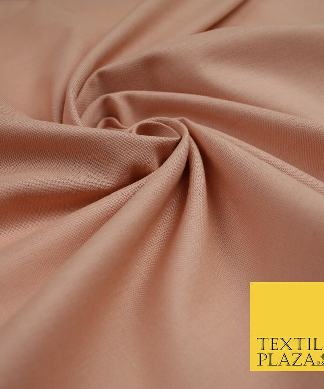 Dull Peach Luxury Plain Cotton Linen Fabric - Quilting Sheeting Craft 36" - 6386