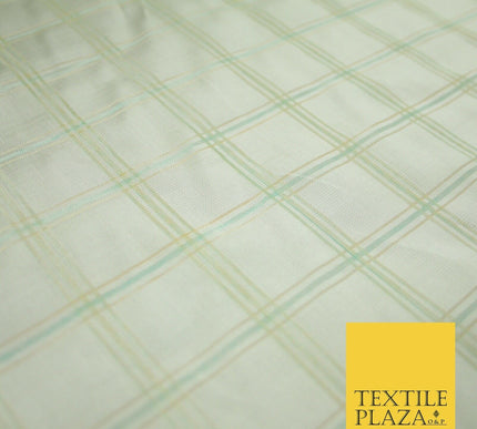 Cream / Mint Check Tartan Organdi Organza Fabric 100% Nylon - 6393