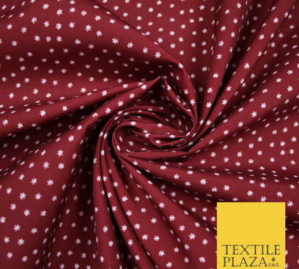 Maroon / White Millions Stars Printed Poly Cotton Fabric Polycotton Craft 6389