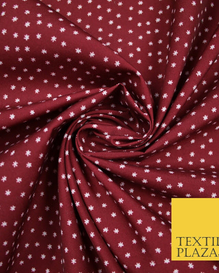 Maroon / White Millions Stars Printed Poly Cotton Fabric Polycotton Craft 6389