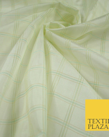 Cream / Mint Check Tartan Organdi Organza Fabric 100% Nylon - 6393