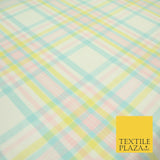 Pastel Blue Pink Lemon Check Tartan Plaid Printed Fabric 100% Cotton 6386