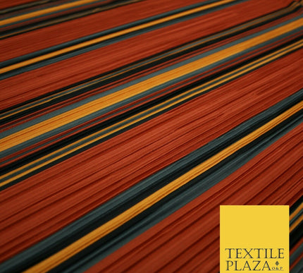 Terracotta Rust Multi Striped Barcode Lines Printed Pleated Plisse Fabric 6481