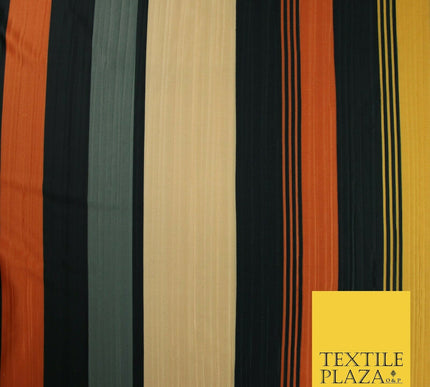 Multicolour Multi Striped Barcode Lines Printed Pleated Satin Jersey Fabric 6482