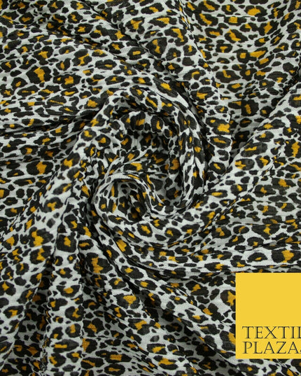 White Mustard Animal Leopard Printed Pleated Plisse Georgette Dress Fabric 6483