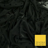 Jet Black Mini Hearts Valentine Flocked Power Mesh Net Stretch Dress Fabric 6480