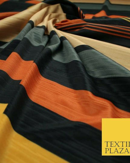 Multicolour Multi Striped Barcode Lines Printed Pleated Satin Jersey Fabric 6482