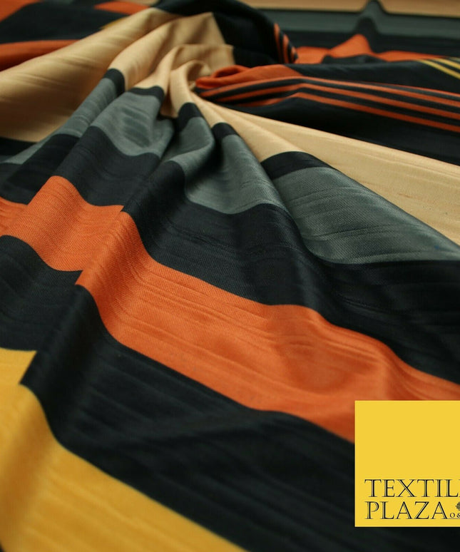 Multicolour Multi Striped Barcode Lines Printed Pleated Satin Jersey Fabric 6482