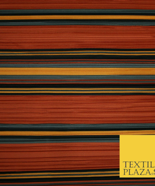 Terracotta Rust Multi Striped Barcode Lines Printed Pleated Plisse Fabric 6481