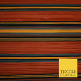 Terracotta Rust Multi Striped Barcode Lines Printed Pleated Plisse Fabric 6481