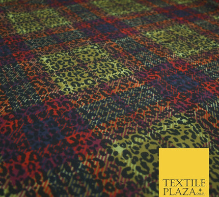 Colourful Plaid Tartan Leopard Animal Stretch Sheer Georgette Dress Fabric 6479