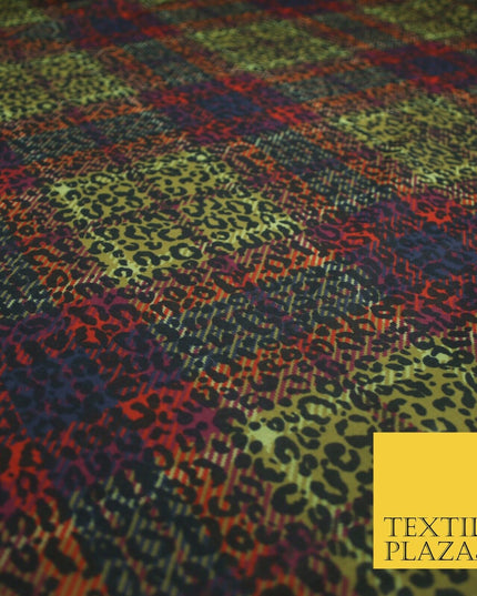 Colourful Plaid Tartan Leopard Animal Stretch Sheer Georgette Dress Fabric 6479