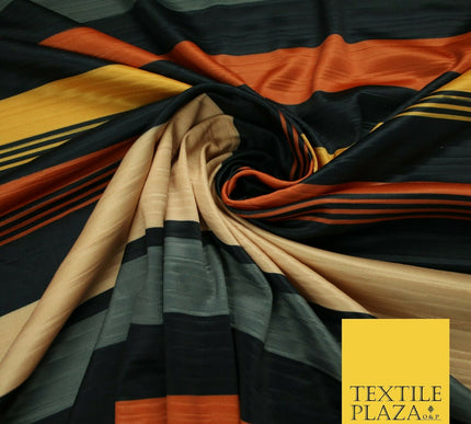 Multicolour Multi Striped Barcode Lines Printed Pleated Satin Jersey Fabric 6482