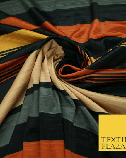 Multicolour Multi Striped Barcode Lines Printed Pleated Satin Jersey Fabric 6482
