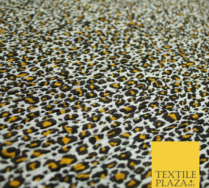 White Mustard Animal Leopard Printed Pleated Plisse Georgette Dress Fabric 6483
