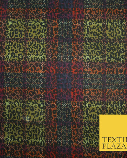 Colourful Plaid Tartan Leopard Animal Stretch Sheer Georgette Dress Fabric 6479