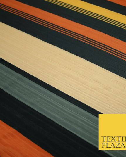 Multicolour Multi Striped Barcode Lines Printed Pleated Satin Jersey Fabric 6482