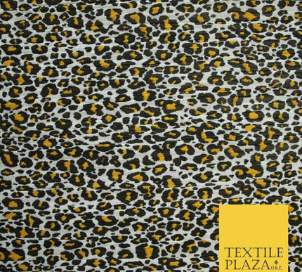 White Mustard Animal Leopard Printed Pleated Plisse Georgette Dress Fabric 6483