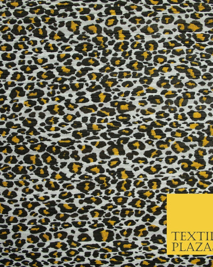 White Mustard Animal Leopard Printed Pleated Plisse Georgette Dress Fabric 6483