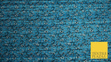 Turquoise Blue Floral Ditsy Print Pleated Plisse Satin Stretch Dress Fabric 6477