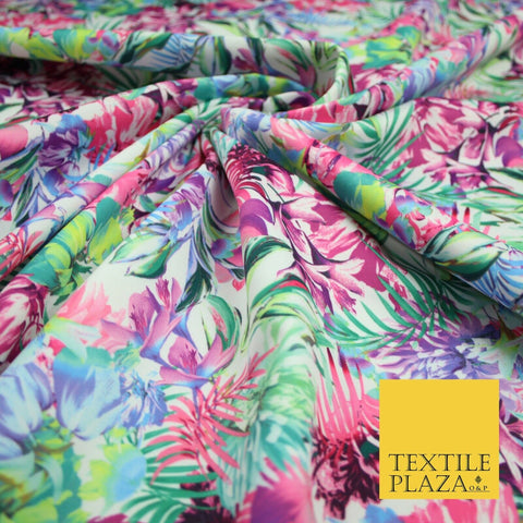 High Quality Tropical Floral Monstera Print Scuba Fabric Stretch Jersey 60" 6475