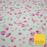 White & Pink Ditsy Small Floral Roses Printed Georgette Dress Fabric Craft 6476