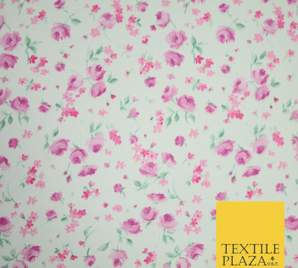 White & Pink Ditsy Small Floral Roses Printed Georgette Dress Fabric Craft 6476