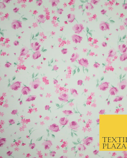 White & Pink Ditsy Small Floral Roses Printed Georgette Dress Fabric Craft 6476