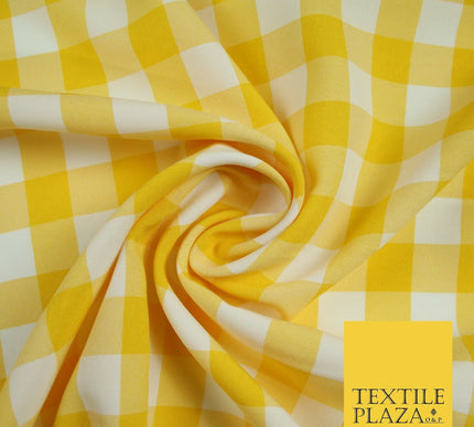 Yellow & White Gingham Check Bi-Stretch Panama Fabric Uniform Skirts 58" 6462