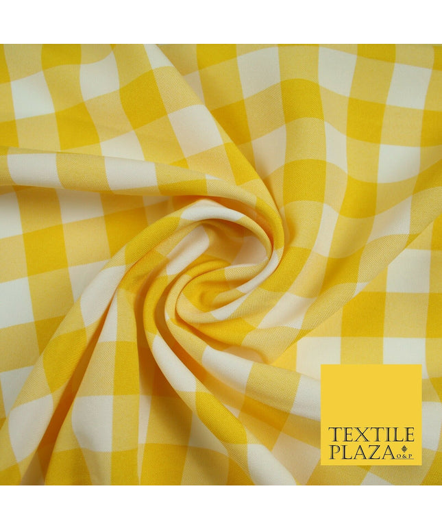 Yellow & White Gingham Check Bi-Stretch Panama Fabric Uniform Skirts 58" 6462