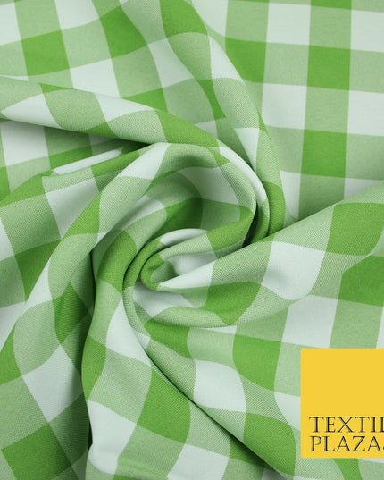 Green & White Gingham Check Bi-Stretch Panama Fabric Uniform Skirts 58" 6461