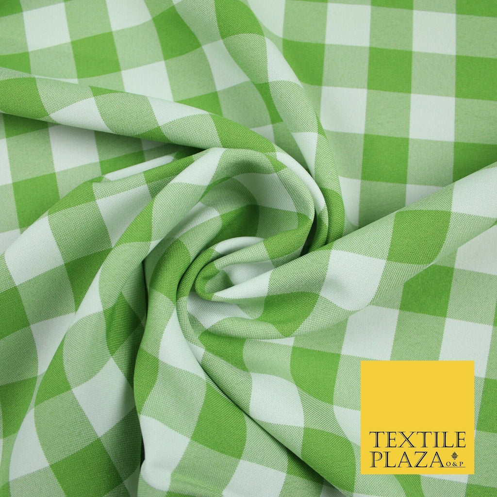 Green & White Gingham Check Bi-Stretch Panama Fabric Uniform Skirts 58" 6461