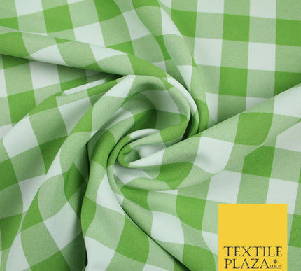Green & White Gingham Check Bi-Stretch Panama Fabric Uniform Skirts 58" 6461